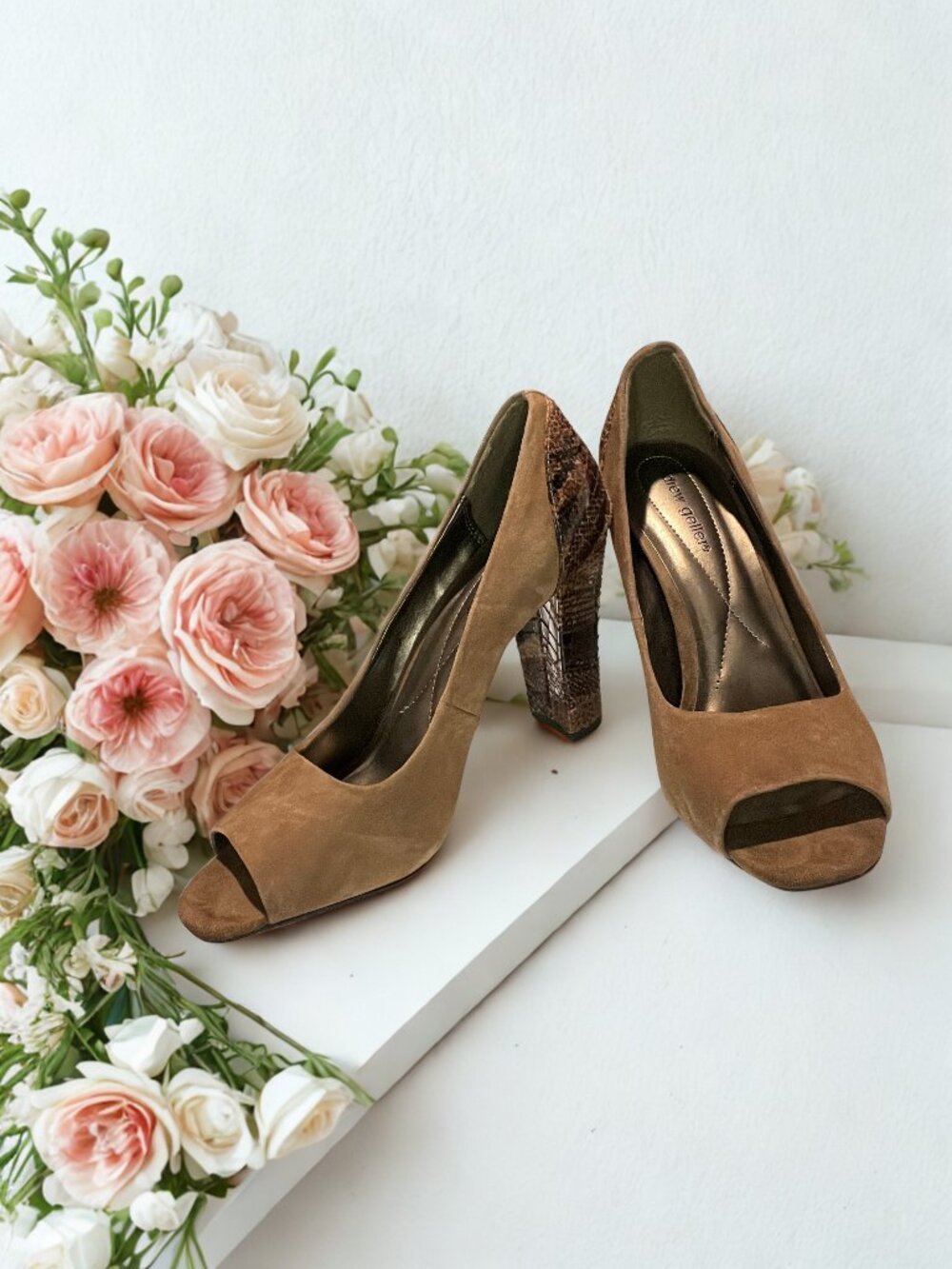 Brown and Tan Opened Toe Suede Pump